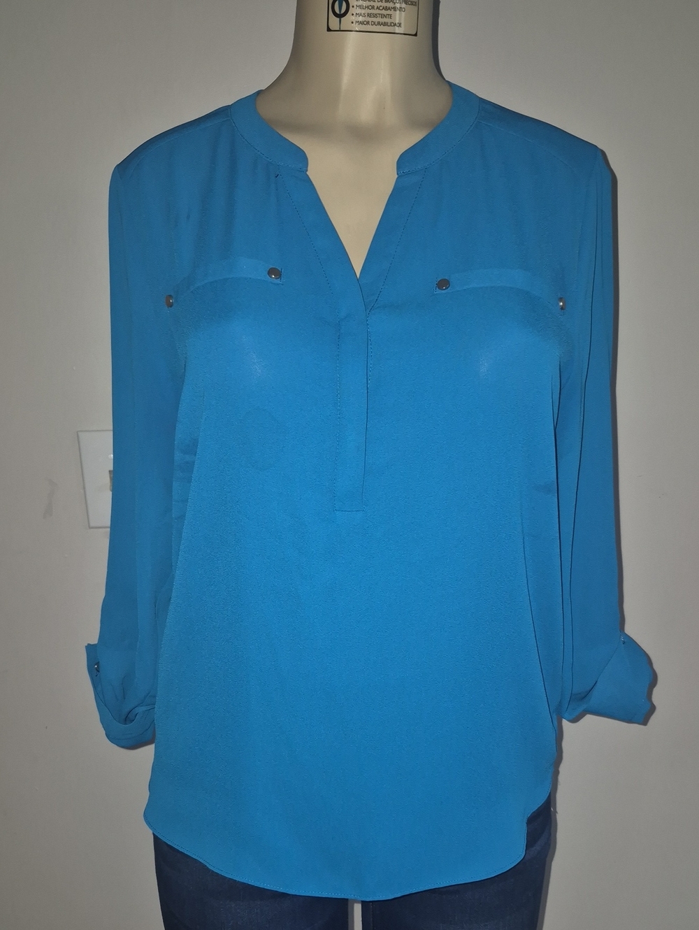 Simply Styled V-Neck Roll-Sleeve Blouse